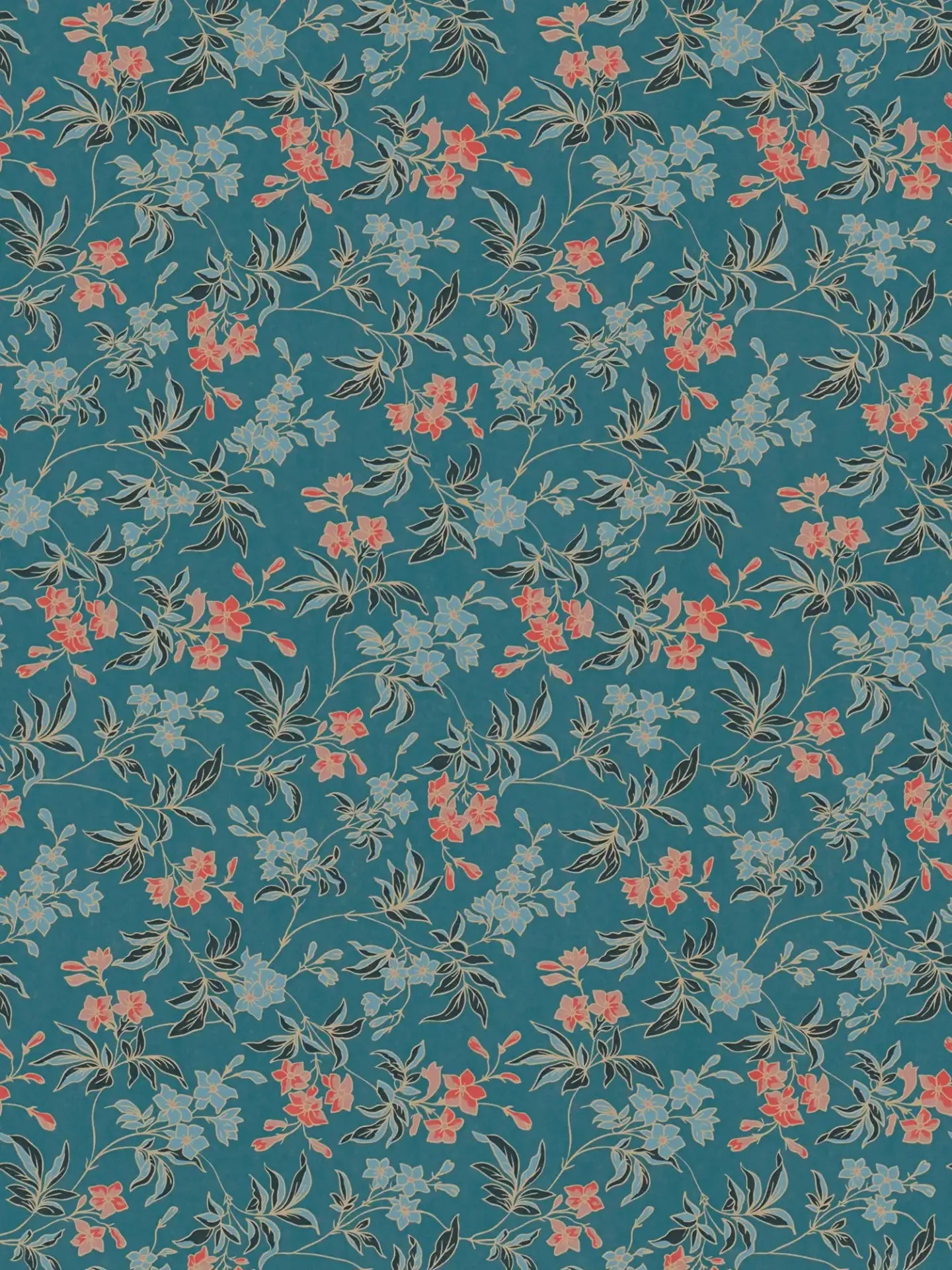 Jasmin - Floral Wallpaper - Blue Green