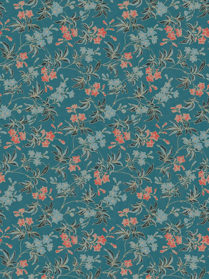 Jasmin - Floral Wallpaper - Blue Green