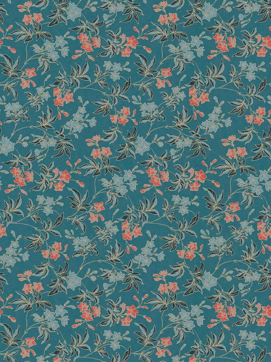 Jasmin - Floral Wallpaper - Blue Green