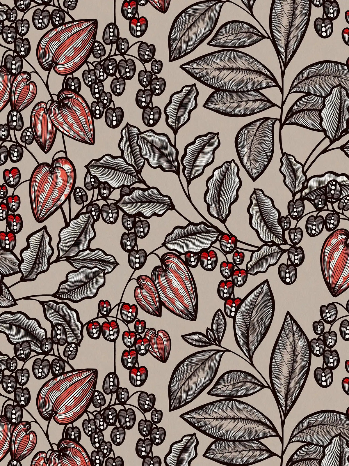 Sample - Floral Vine Wallpaper - Latte