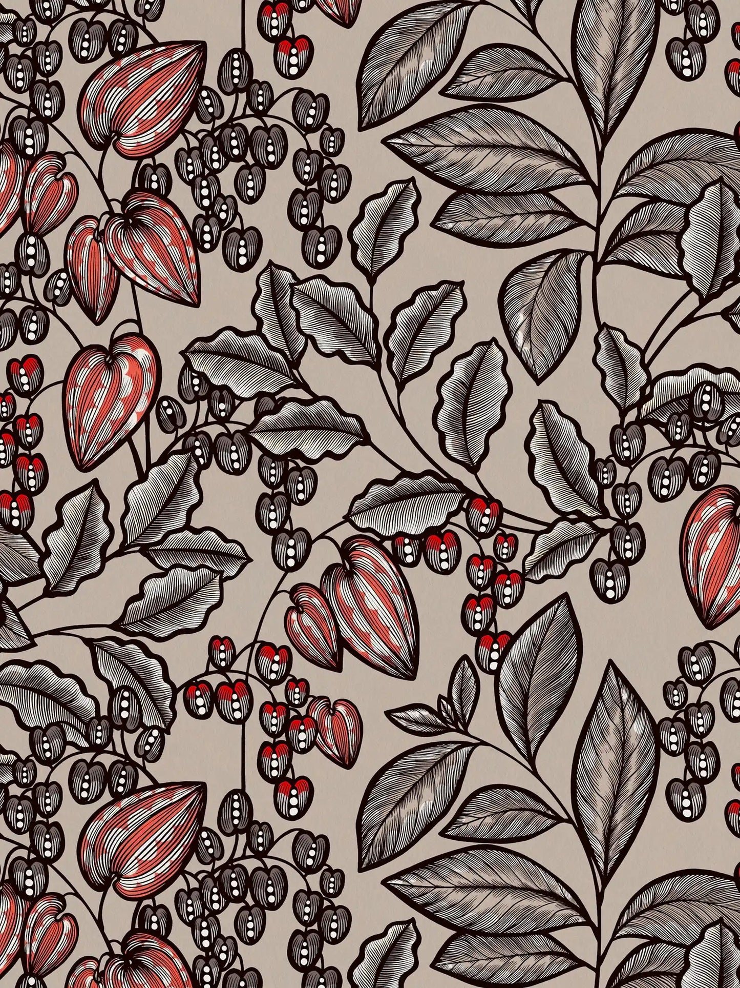 Sample - Floral Vine Wallpaper - Latte