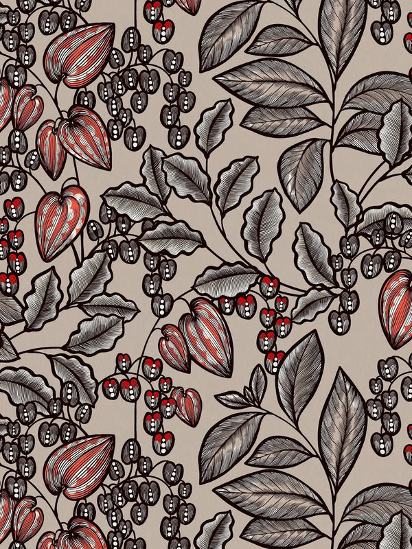 Sample - Floral Vine Wallpaper - Latte