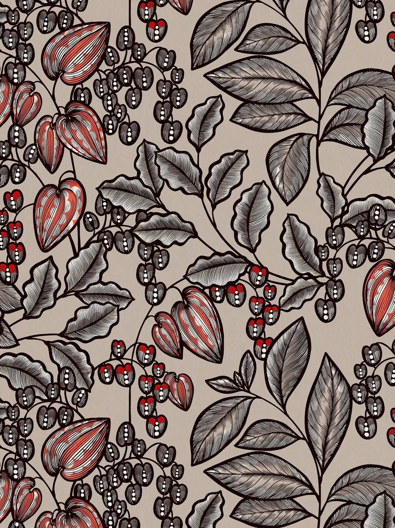 Sample - Floral Vine Wallpaper - Latte