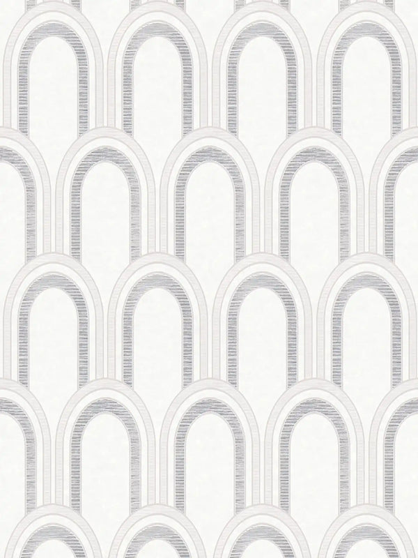 Sample - Metallic Arches Wallpaper - White Grey
