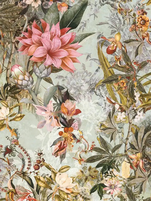Sample – Calm Tropics – Floral Wallpaper – Teal