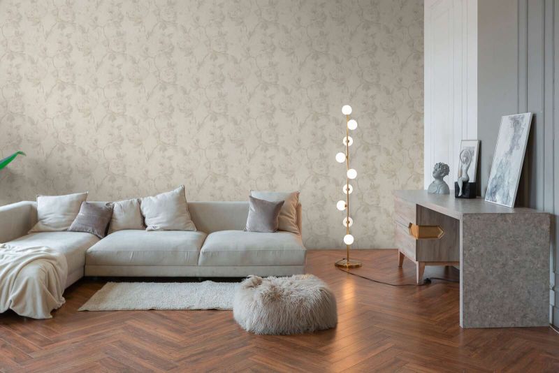 Rosalie Faded Rose Vinyl Wallpaper – Grey