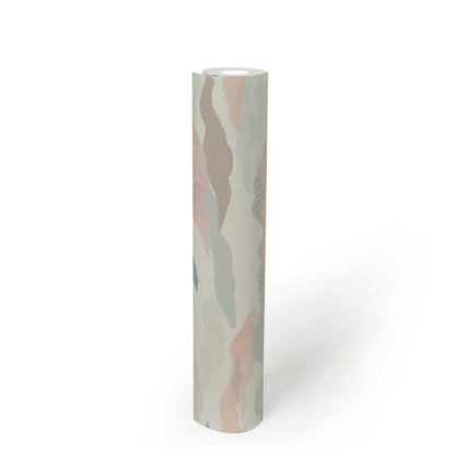 Graphic Wave and Palm Wallpaper - Pink/Blue/White