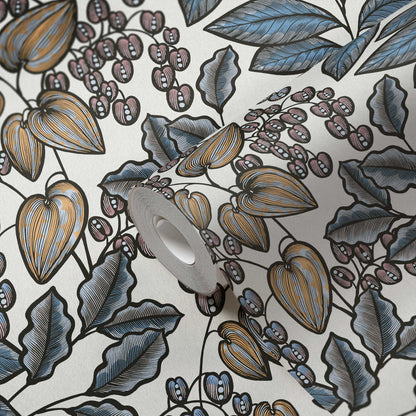 Floral Vine Wallpaper - White/Blue