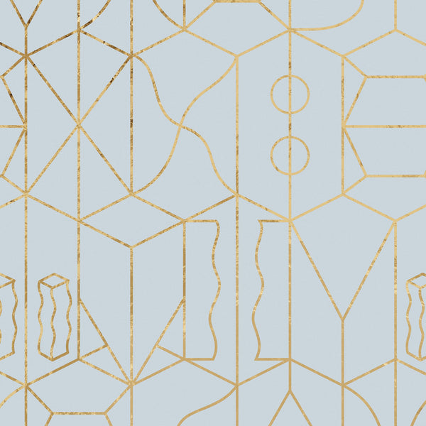 Sample - Never Ending Foil by Suzan Hijink Wallpaper - Gold Blue