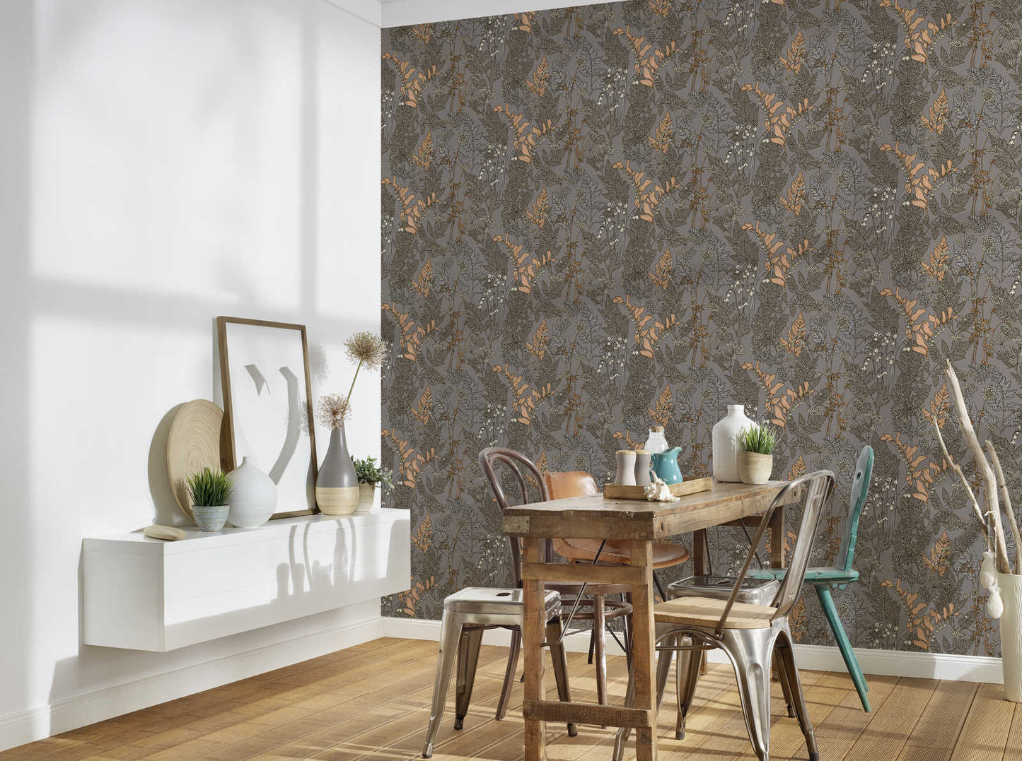 Floral Wallpaper - Grey/Cream