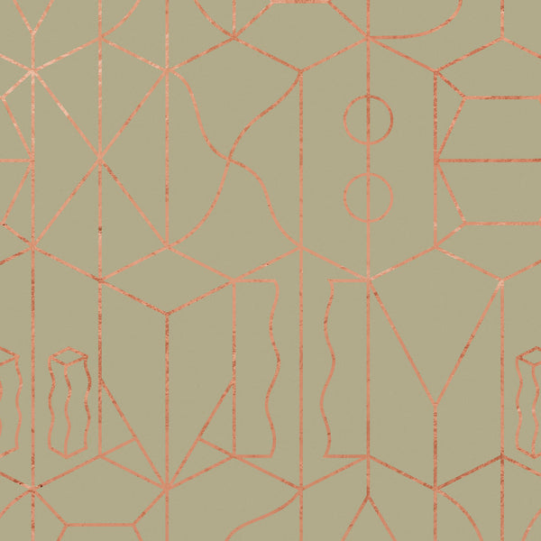 Sample - Never Ending Foil by Suzan Hijink Wallpaper - Copper Green