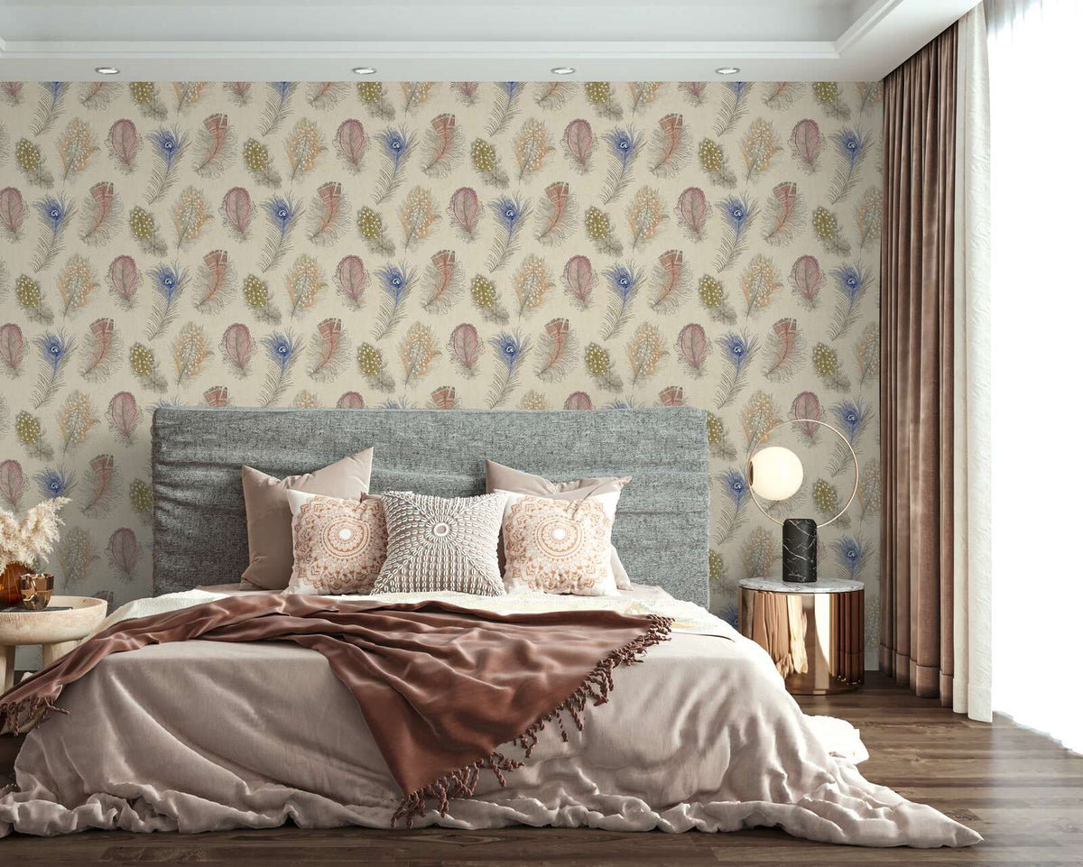 Plume Peacock Feather Vinyl Wallpaper – Blue