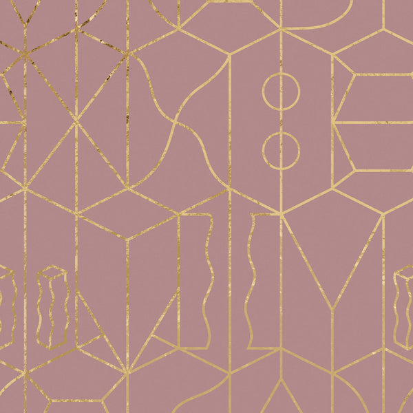 Sample - Never Ending Foil by Suzan Hijink Wallpaper - Gold Pink