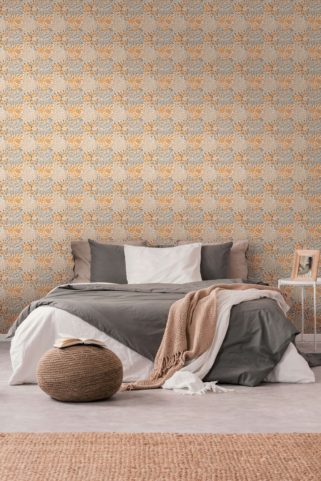 Baroque Floral Wallpaper - Orange