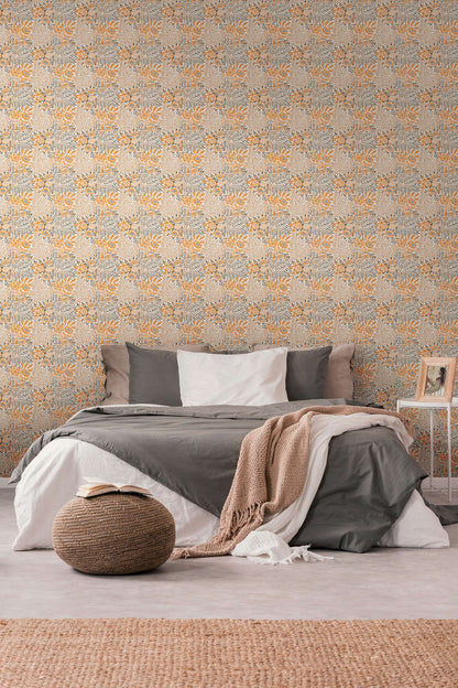 Baroque Floral Wallpaper - Orange