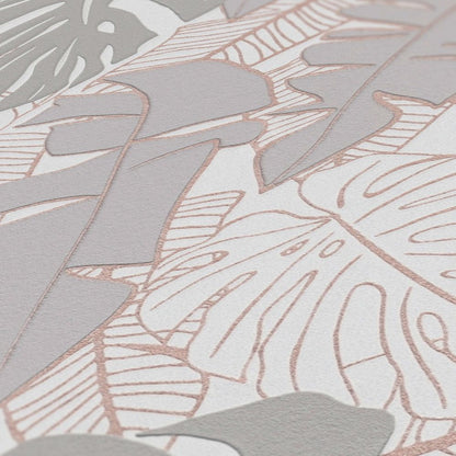 Metallic Monstera Fronds Wallpaper - House of Turnowsky - Beige