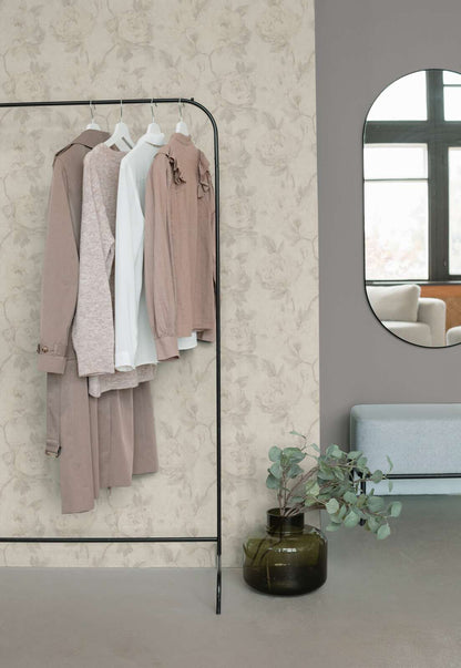 Rosalie Faded Rose Vinyl Wallpaper – Grey