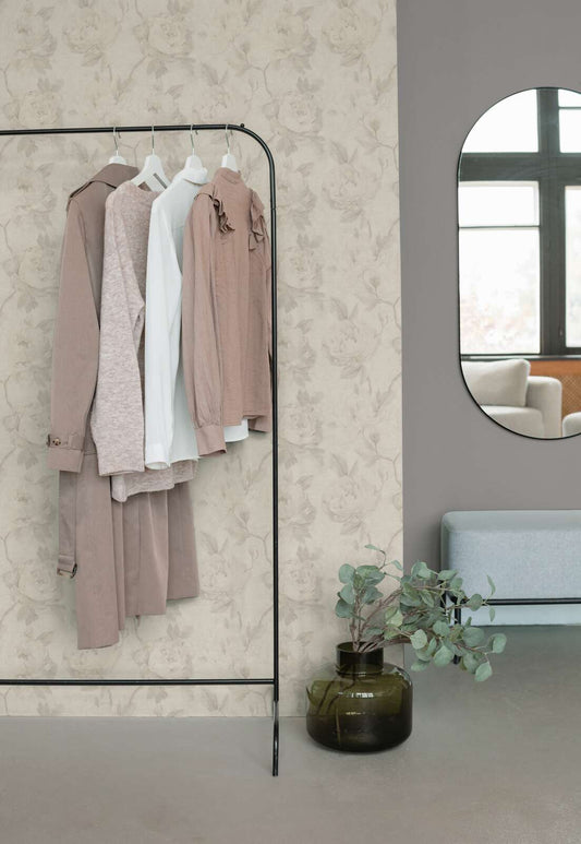 Rosalie Faded Rose Vinyl Wallpaper – Grey