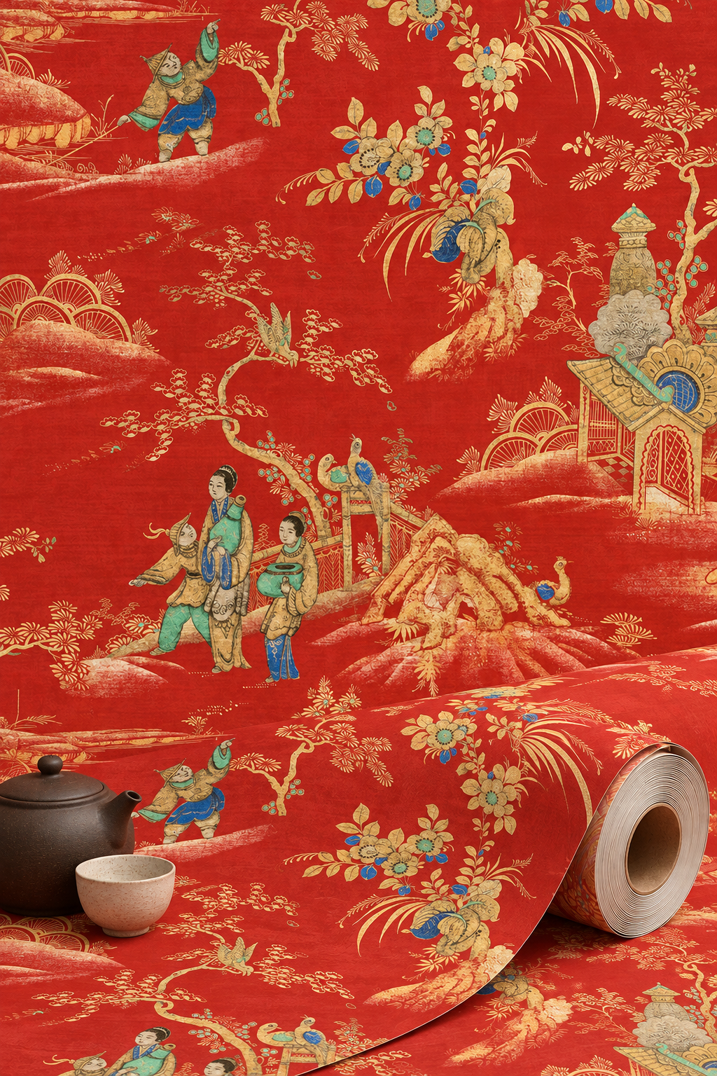 East Gardens Wallpaper - Brick Red