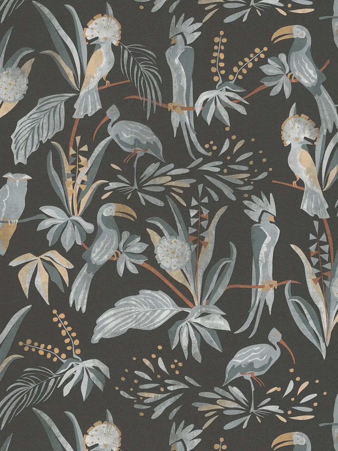 Jungle Birds Vinyl Wallpaper - Black/Grey