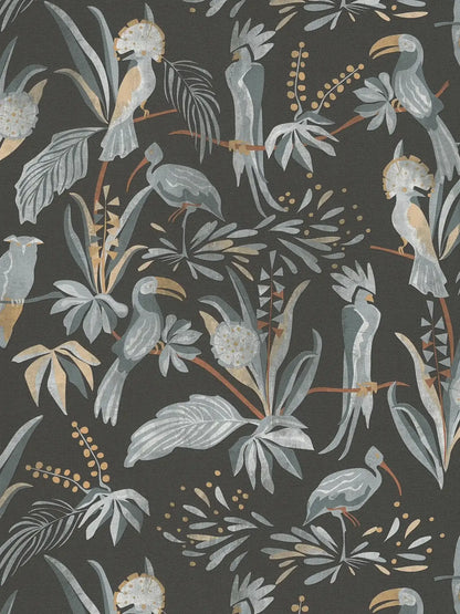 Jungle Birds Vinyl Wallpaper - Black/Grey