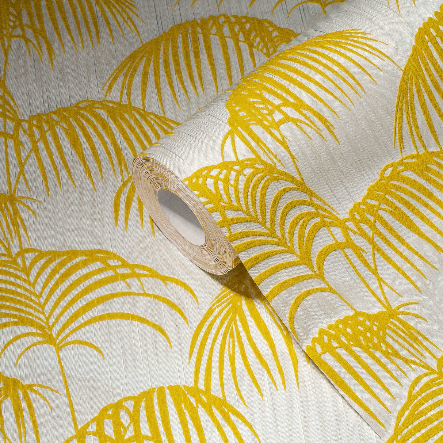 Textured Palm Silk Wallpaper - Yellow and White - Discontinuing