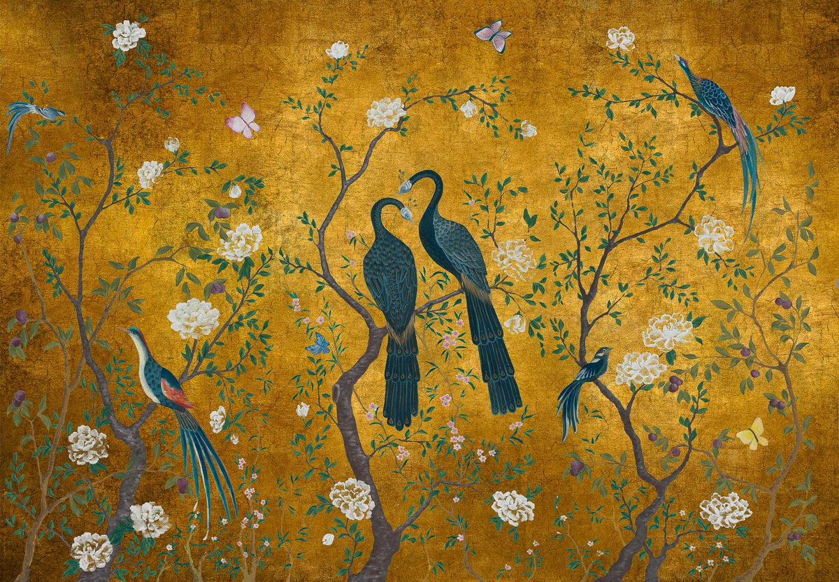 Edo Gold Peacock - Custom Sized Wallpaper Mural (per m2)