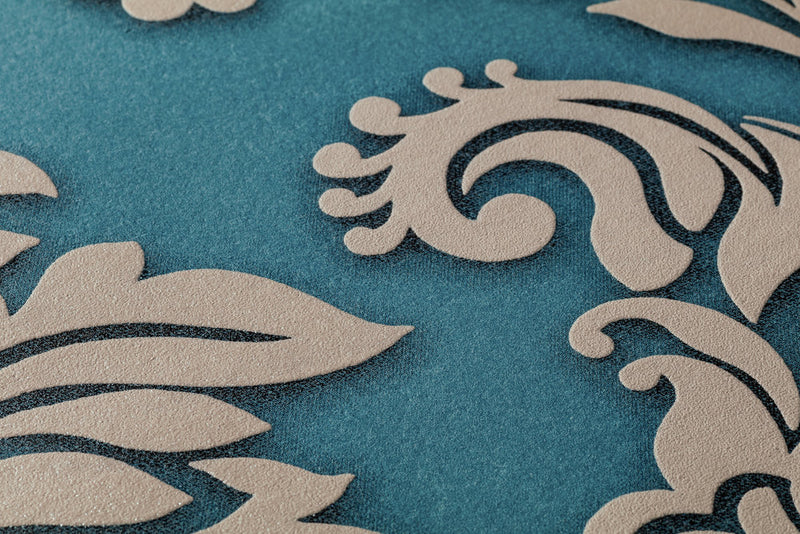 Two Toned Damask Wallpaper - Blue - Teal