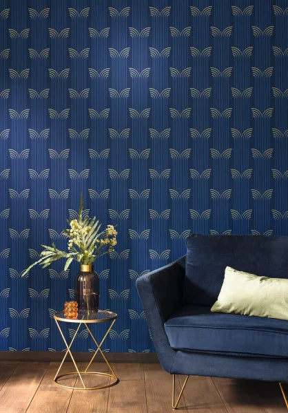 Glamour Wallpaper - Bleu d outre mer dore