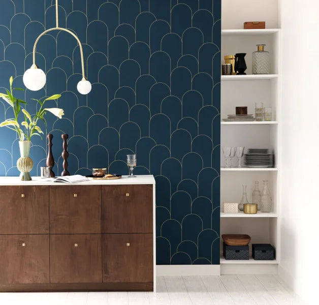 Ornament Wallpaper - Bleu nuit dore