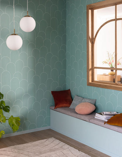 Ornament Wallpaper - Vert d eau blanc