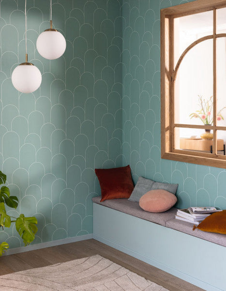 Ornament Wallpaper - Vert d eau blanc