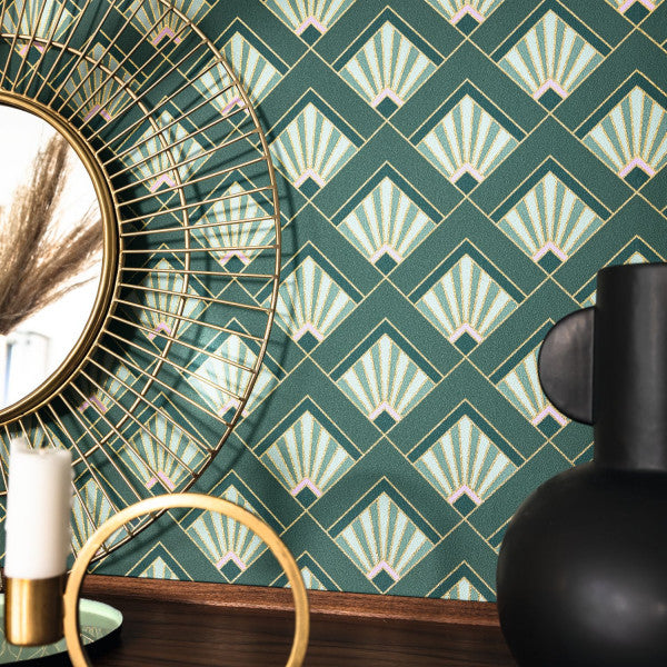 Effervescence Wallpaper - Vert emeraude violet dore