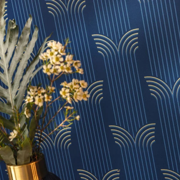 Glamour Wallpaper - Bleu d outre mer dore