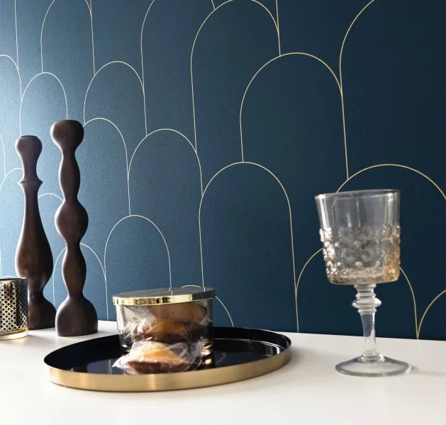 Ornament Wallpaper - Bleu nuit dore