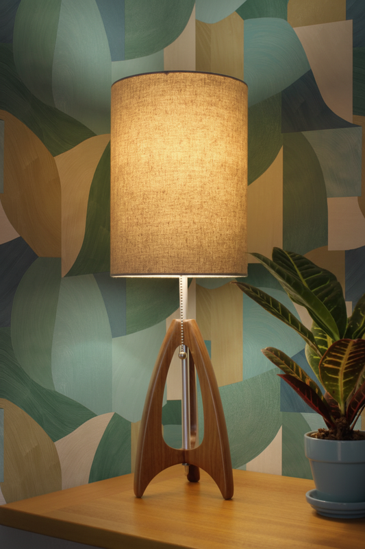 Ennedi Geometric Curves Teal wallpaper in lamp scene