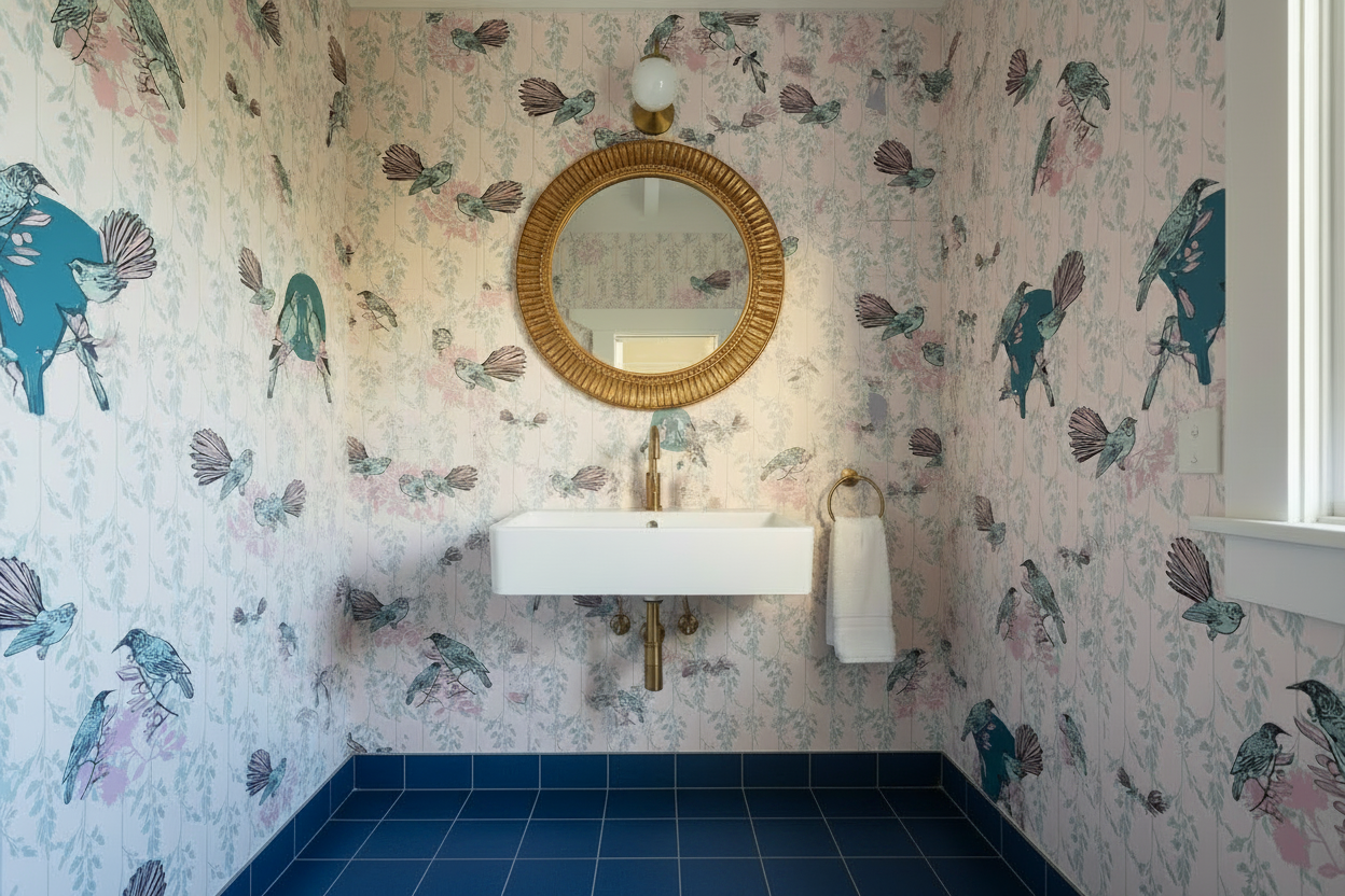 Erin's Birds Powder Room - Blue Tiles