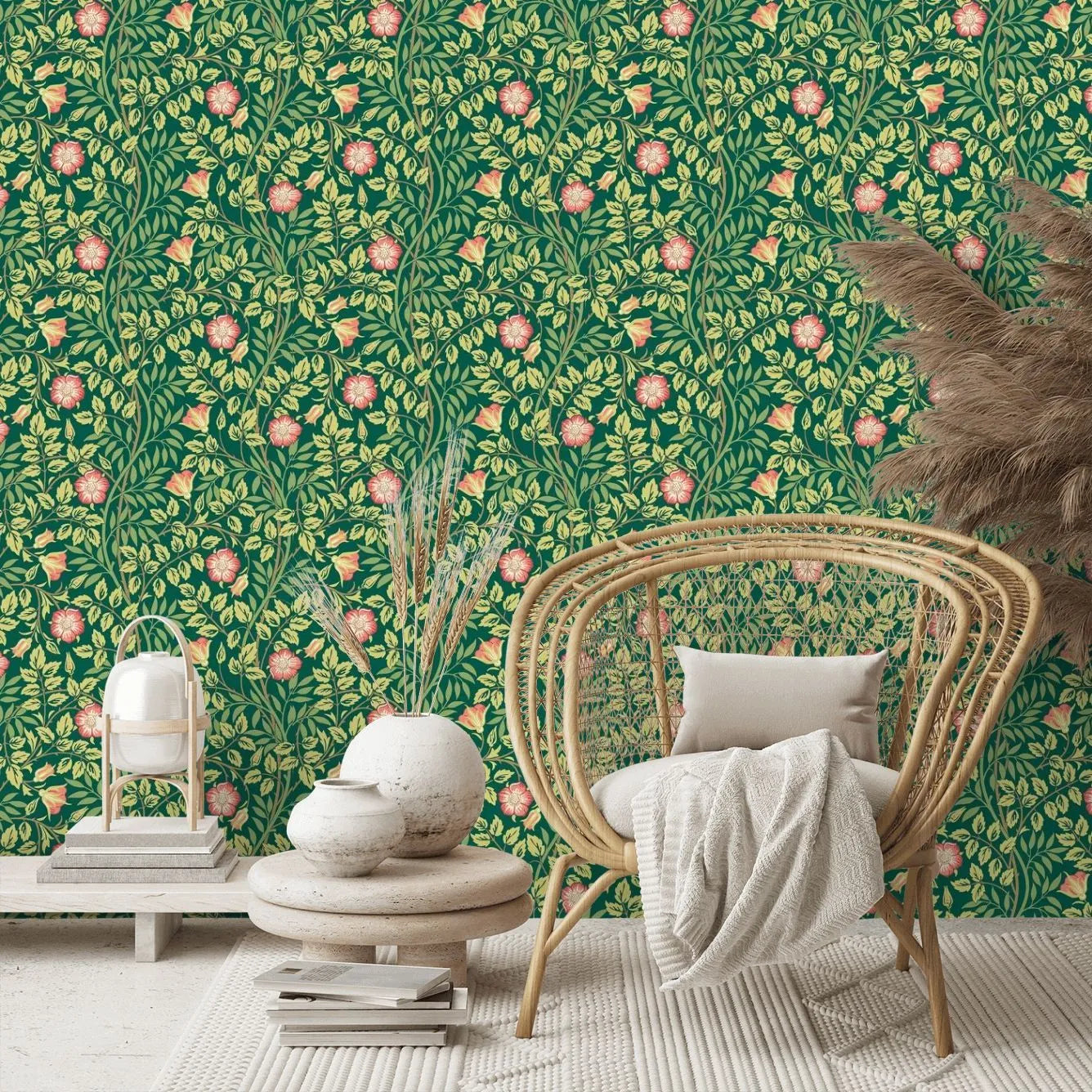 Rosehip Trail Wallpaper - Ohpopsi - Forest Green