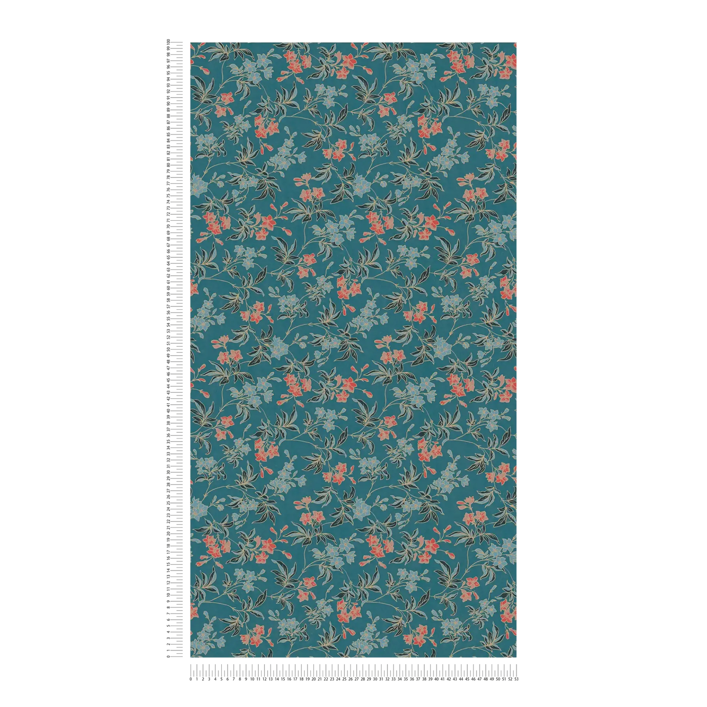Jasmin - Floral Wallpaper - Blue Green