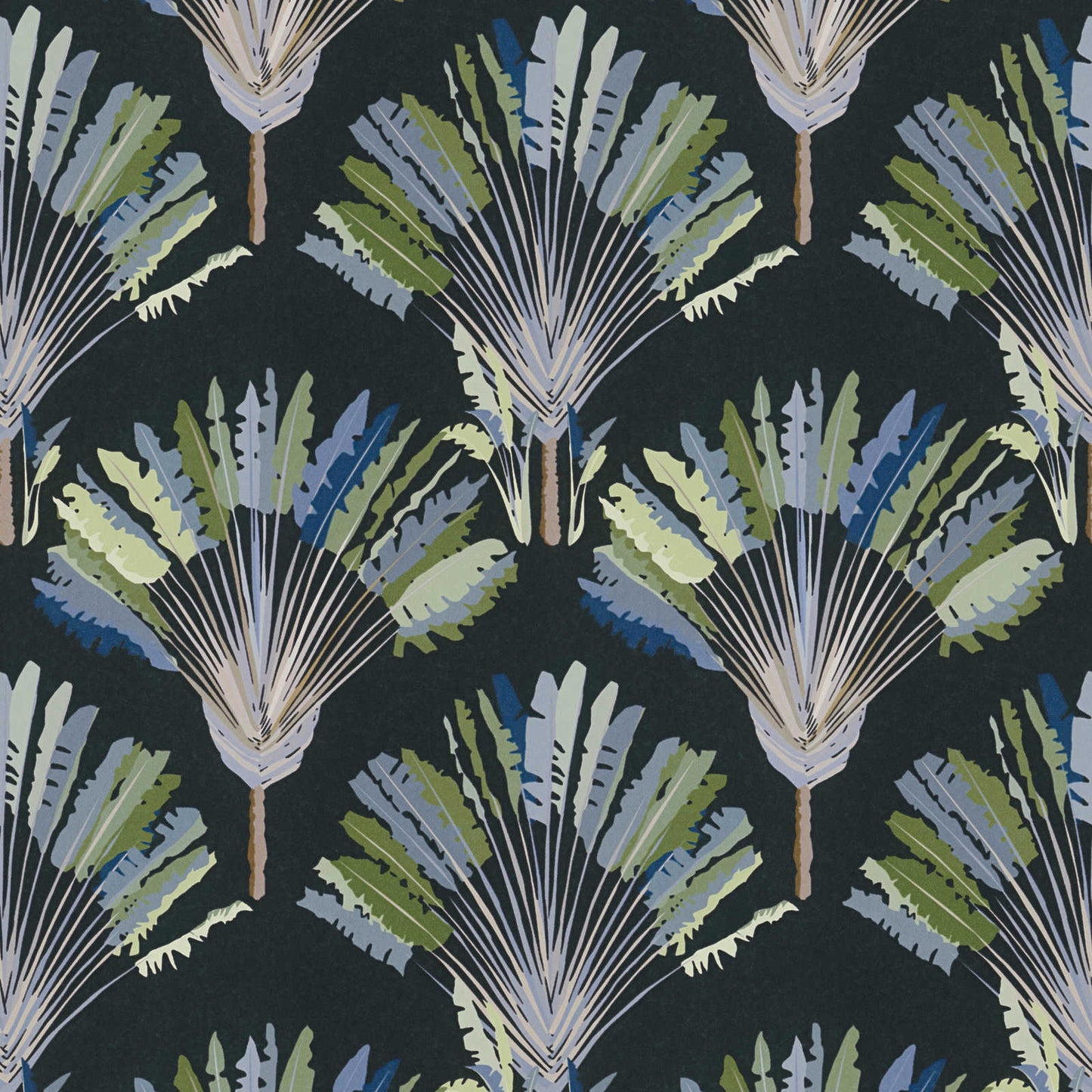 Watercolour Fan Trees Wallpaper - Black/Blue - Discontinuing