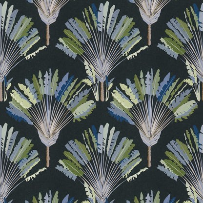 Watercolour Fan Trees Wallpaper - Black/Blue - Discontinuing