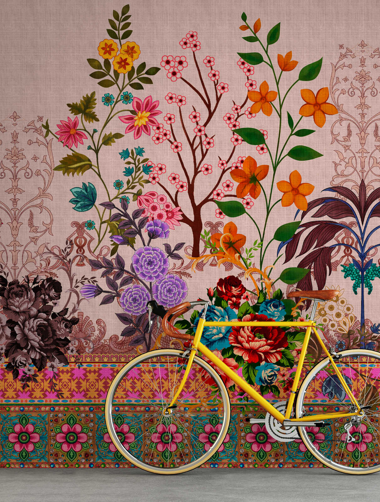 Oriental Garden Flowers - Custom Sized Wallpaper Mural (per m2)