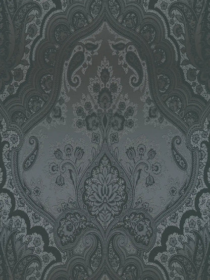 Damask Wallpaper - Black Silver - EXTRA WIDE