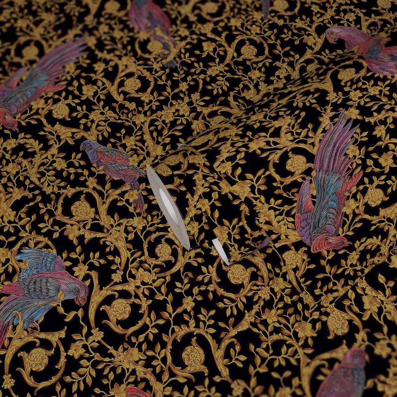 Versace Regal Woodland Wallpaper - Gold - Black