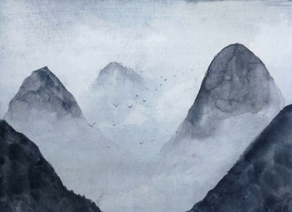 Misty Rocks - Cold Blue - Custom Sized Wallpaper Mural (per m2)