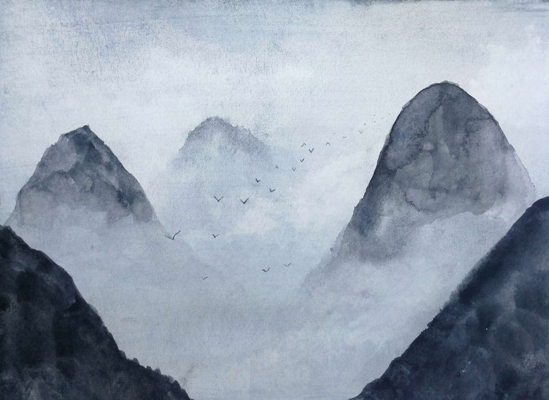 Misty Rocks - Cold Blue - Custom Sized Wallpaper Mural (per m2)