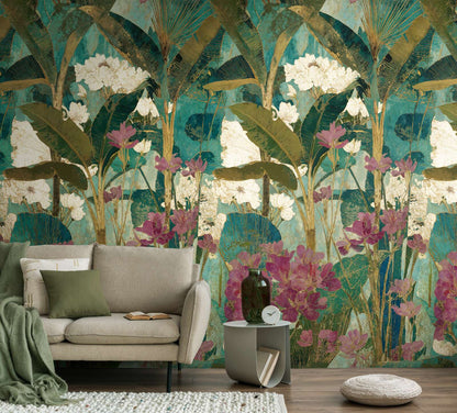 The Wall 4 - Hybrid Wallpaper Mural - Painterly Tropics