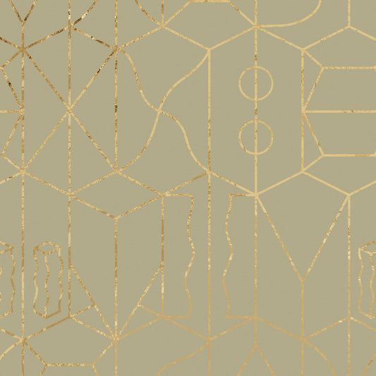 Never Ending Foil by Suzan Hijink Wallpaper - Gold Green