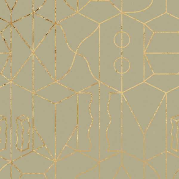 Sample - Never Ending Foil by Suzan Hijink Wallpaper - Gold Green
