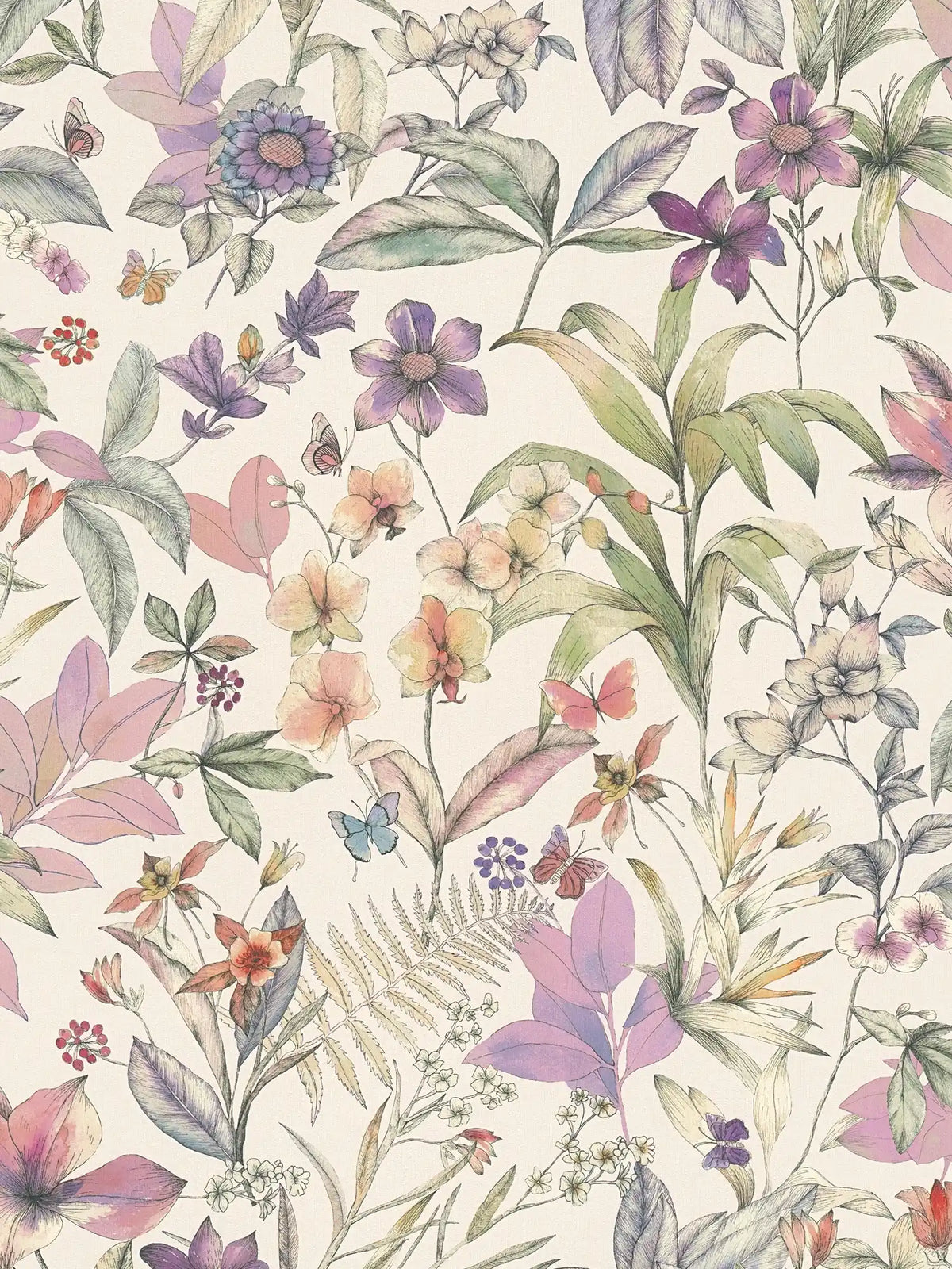 Papillon Floral Butterfly wallpaper in cream – sample